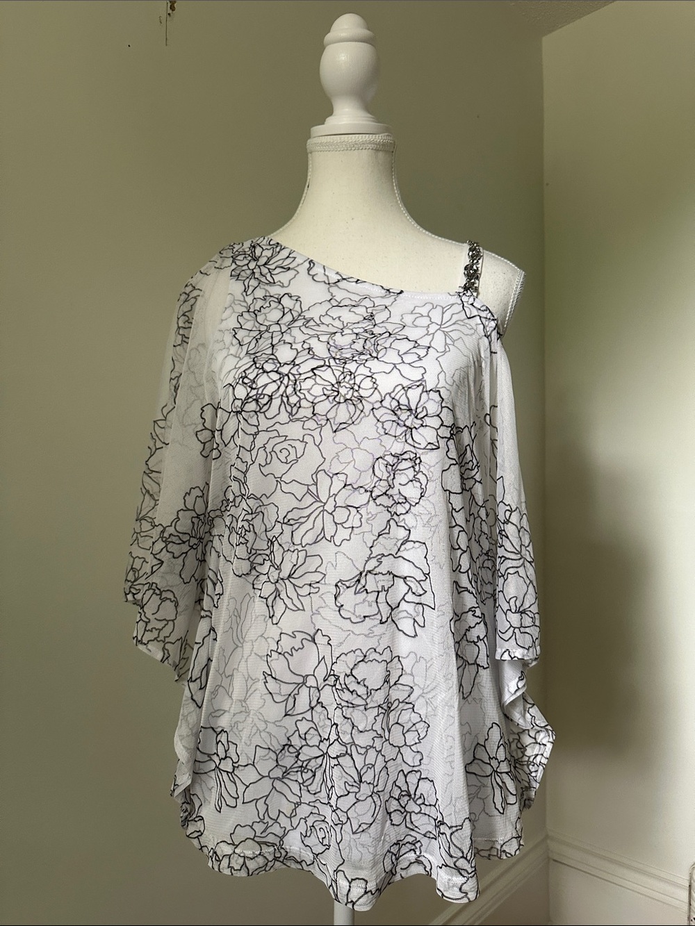 CLEO Y2K Floral Mesh Single Cold Shoulder Jewelled Fairy Butterfly Blouse XS